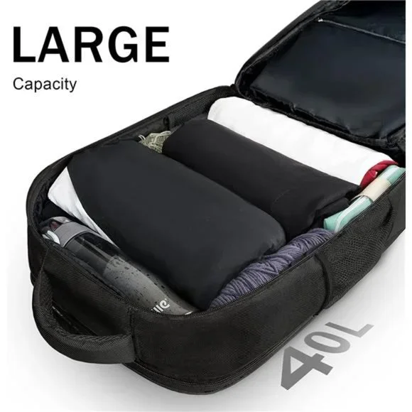 Travel Backpack, 40L Carry on Hand Luggage, Water Resistant Anti-Theft, Black
